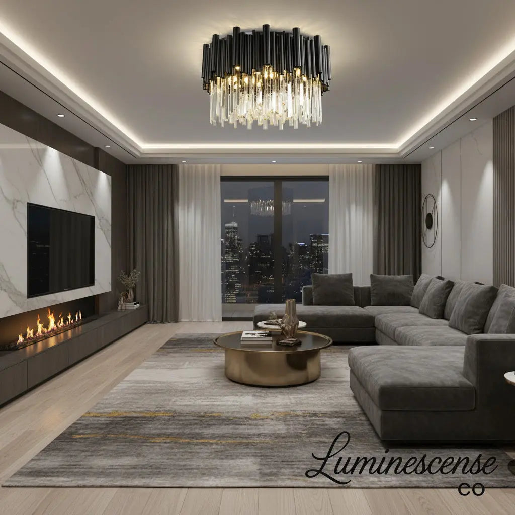 Noctyra™ Black Crystal Ceiling Chandelier – Modern Luxury Flush Mount Light Luminescense