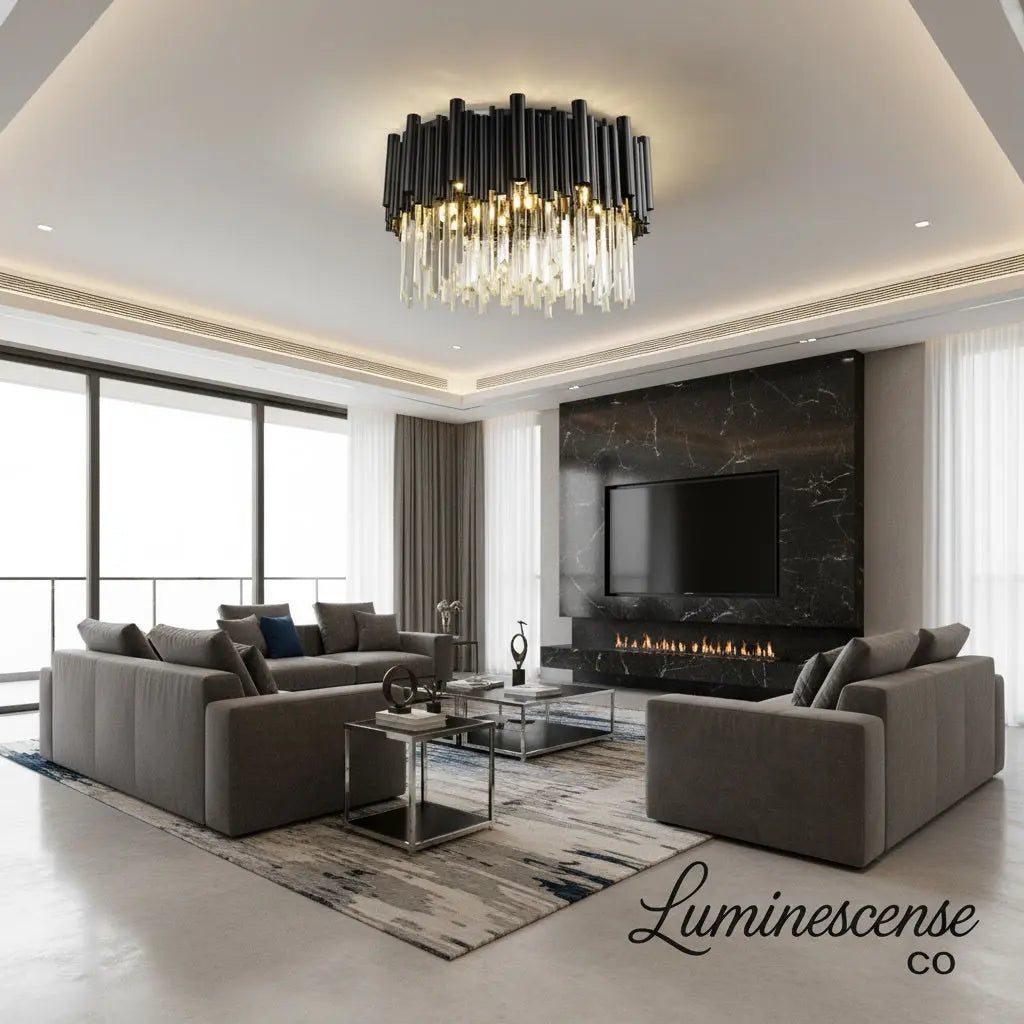 Noctyra™ Black Crystal Ceiling Chandelier – Modern Luxury Flush Mount Light Luminescense