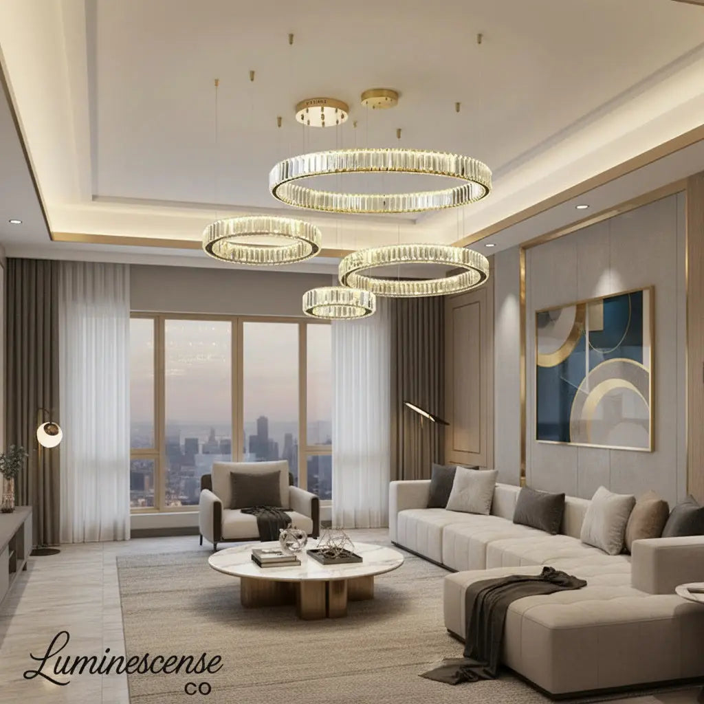 LumaRing™ Modern Crystal Ring Chandelier – Dimmable LED Ceiling Pendant for High-End Interiors Luminescense