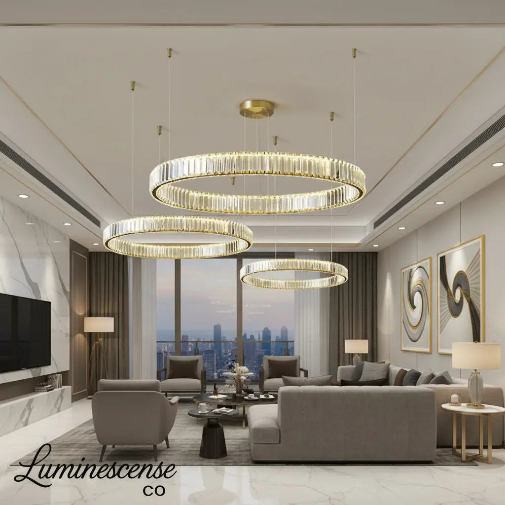 LumaRing™ Modern Crystal Ring Chandelier – Dimmable LED Ceiling Pendant for High-End Interiors Luminescense