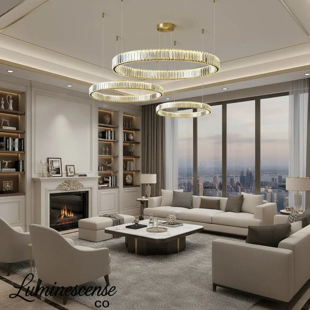 LumaRing™ Modern Crystal Ring Chandelier – Dimmable LED Ceiling Pendant for High-End Interiors Luminescense