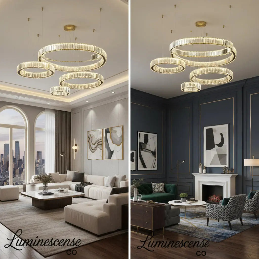 LumaRing™ Modern Crystal Ring Chandelier – Dimmable LED Ceiling Pendant for High-End Interiors Luminescense