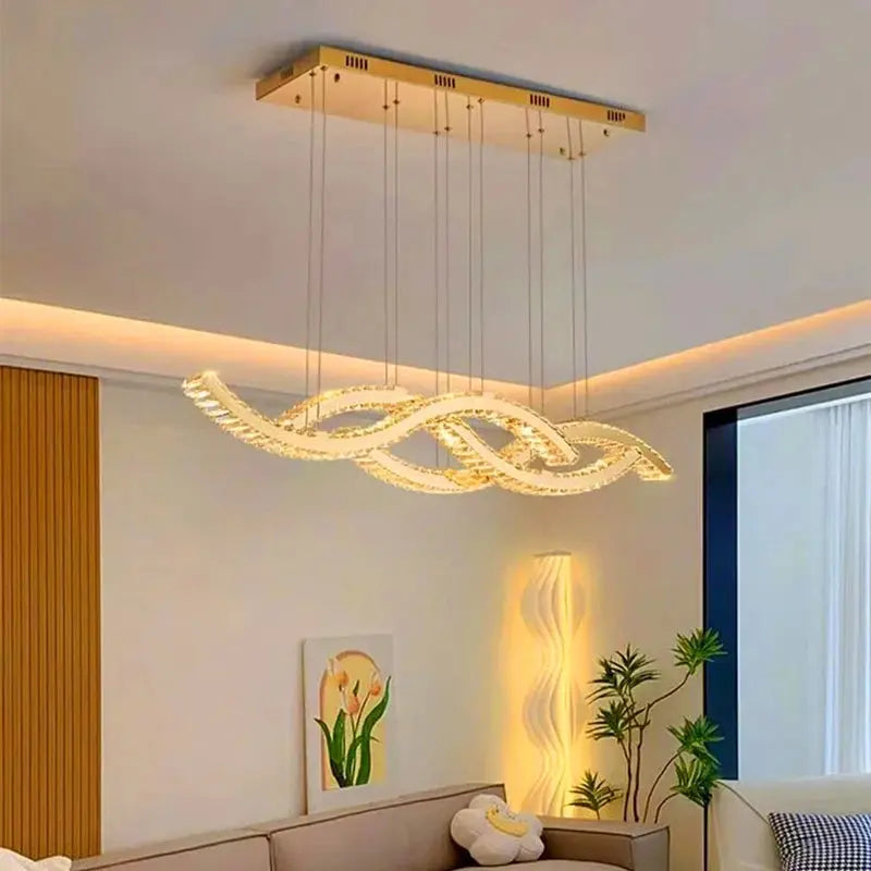 Helixora™ Crystal Linear Pendant Light – Dimmable LED Wave Chandelier for Dining & Island Spaces Luminescense