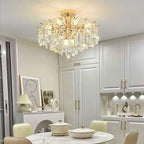 LumaBloom™ Crystal Flush Mount Chandelier – Luxury Semi-Flush Ceiling Light (Gold) Luminescense