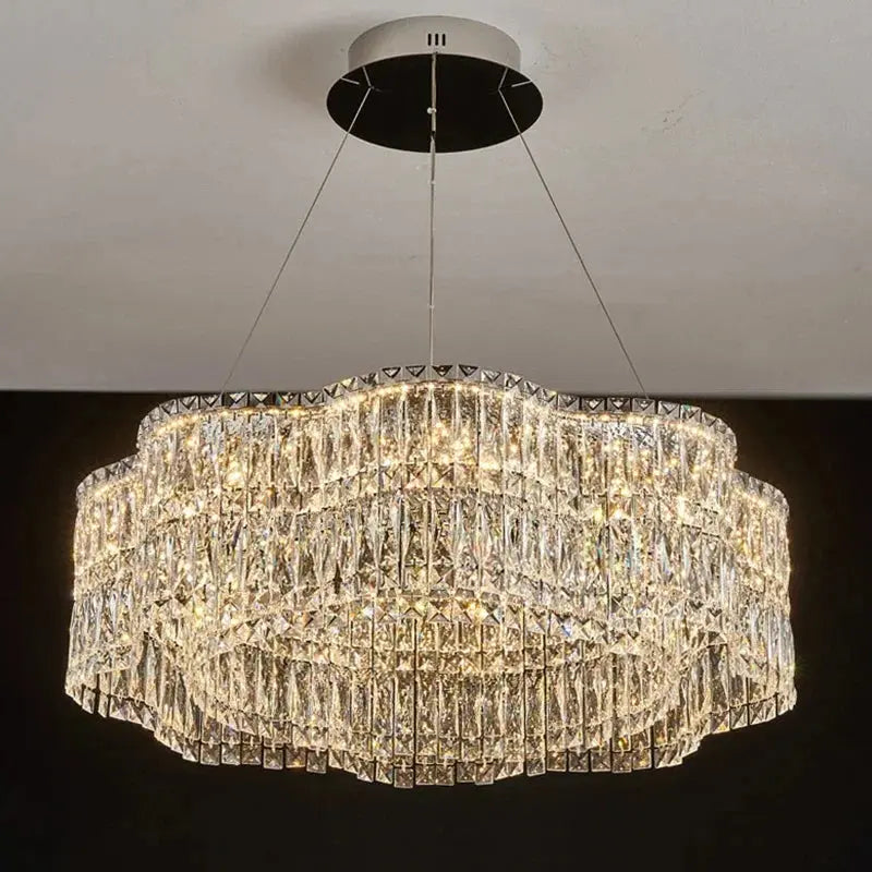 Crystella Modern Luxury LED Crystal Flush-Mount Chandelier Luminescense