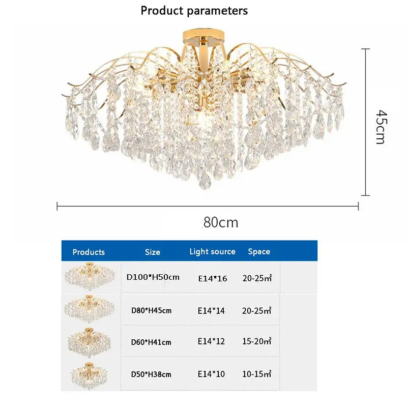 LumaBloom™ Crystal Flush Mount Chandelier – Luxury Semi-Flush Ceiling Light (Gold) Luminescense