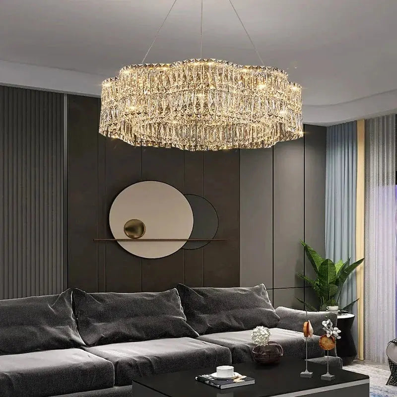 Crystella Modern Luxury LED Crystal Flush-Mount Chandelier Luminescense