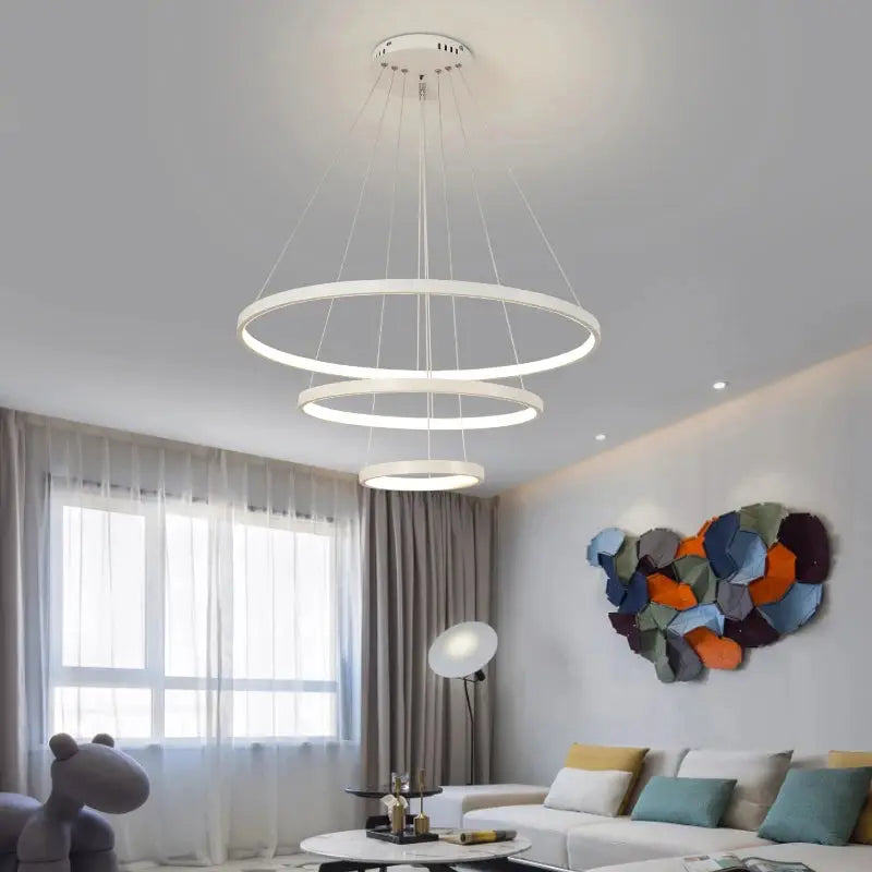 AstraFlow™ Modern Spiral LED Chandelier – Sculptural Multi-Ring Pendant Light Luminescense