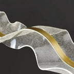 The Vellum Flow: Sculptural Linear LED Pendant | Modern Abstract Gold Wave Chandelier for Dining & Kitchen Island Luminescense