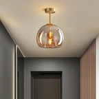 AuraDrop™ Modern Glass Ceiling Light – E27 Flush Mount with Cognac & Smoke Glass Luminescense