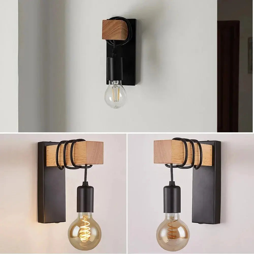 ForgeWood™ Industrial Wood & Metal Wall Sconce – Interchangeable E27 Wall Light Luminescense