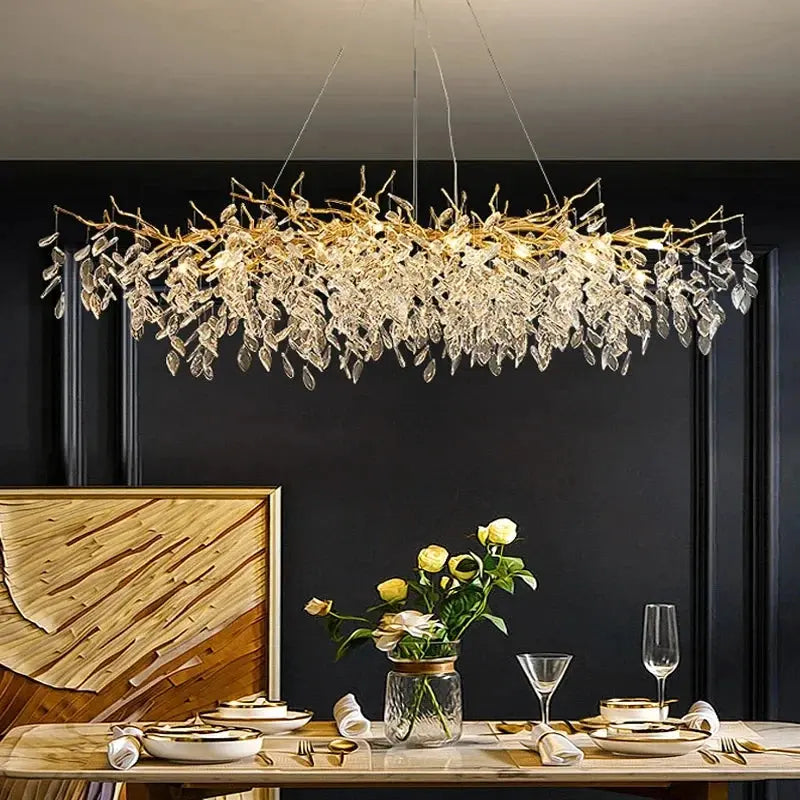 CrystalBloom™ Luxury Branch Chandelier – Stainless Steel & Crystal LED Ceiling Light Luminescense
