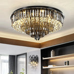 Seraphina Modern Round Crystal Chandelier – Luxury Smoky Grey & Polished Steel Ceiling Light Luminescense